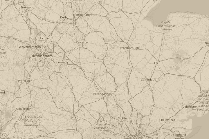 Map of the area around Wellingborough, centred on the reported position