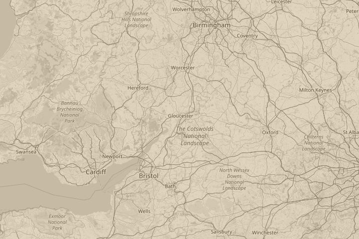 Map of the area around Gloucester, Gloucestershire, centred on the reported position