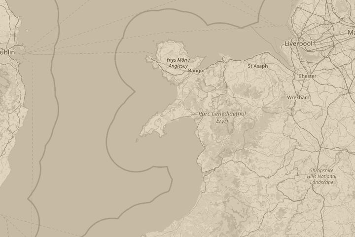 Map of the area around pwllheli , north wales, centred on the reported position