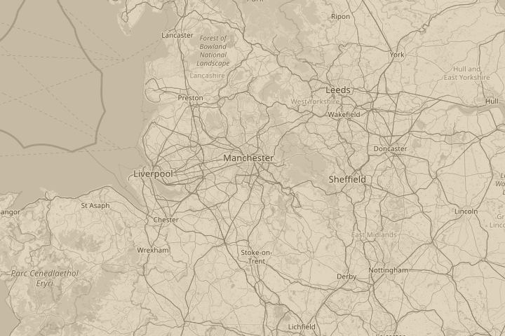 Map of the area around Manchester, centred on the reported position