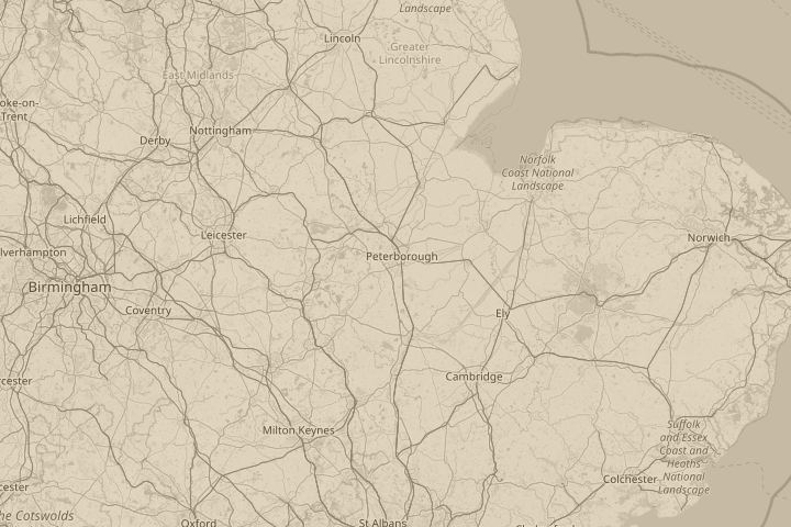 Map of the area around SW sky. Peterborough Cambs., centred on the reported position