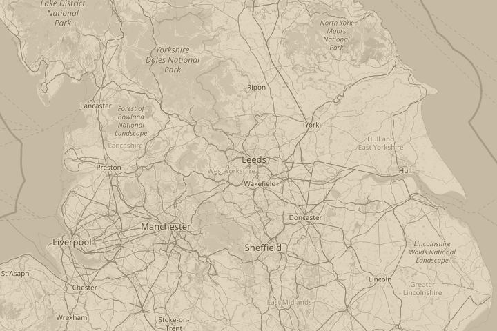 Map of the area around leeds uk, centred on the reported position