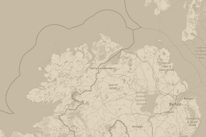 Map of the area around derry, centred on the reported position