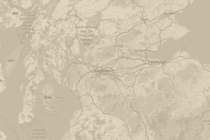 Map of the area around glasgow, centred on the reported position