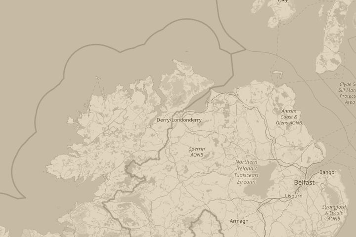 Map of the area around Derry / N.IRELAND, centred on the reported position