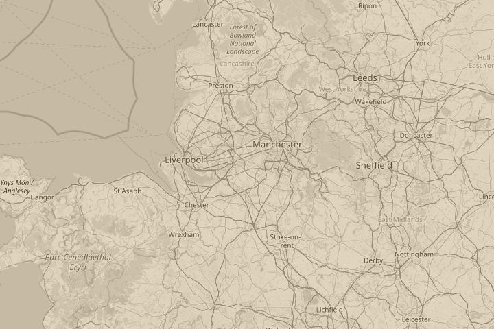 Map of the area around Over Cheshire, UK, centred on the reported position