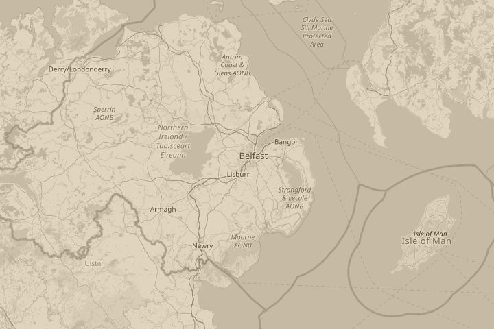 Map of the area around Belfast, Northern Ireland, centred on the reported position