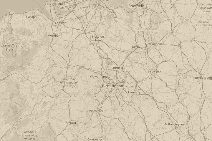 Map of the area around Cannock, centred on the reported position