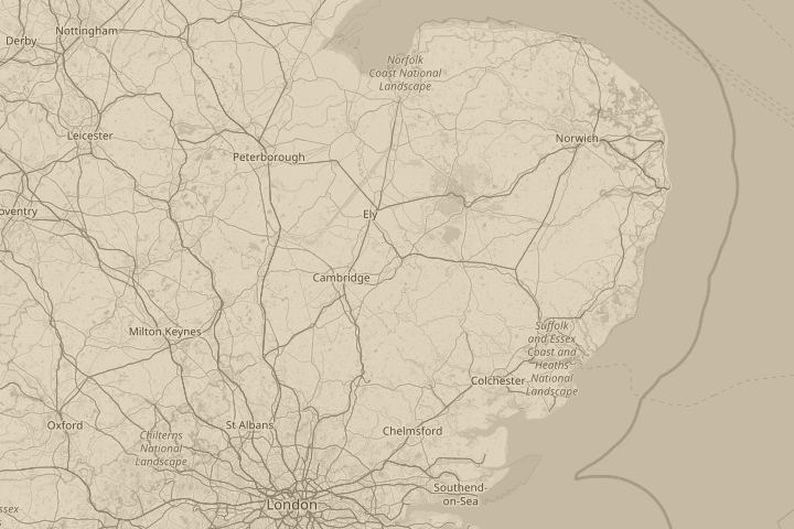 Map of the area around Black Bear Lane,Newmarket, centred on the reported position