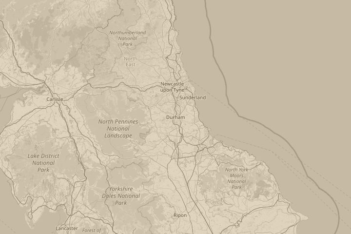 Map of the area around Durham City, UK, centred on the reported position