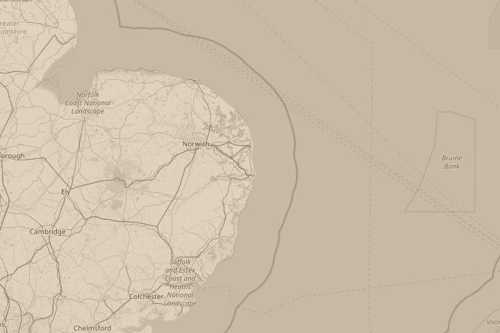 Map of the area around The sky, above the road, centred on the reported position