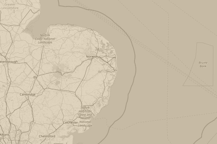 Map of the area around Suffolk, centred on the reported position
