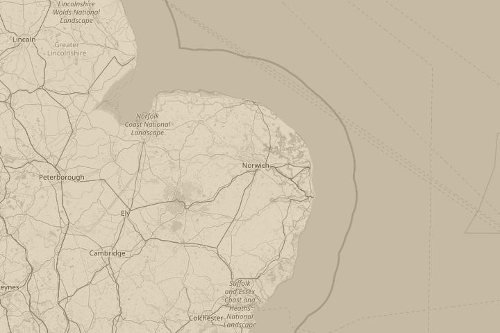 Map of the area around Norwich, centred on the reported position
