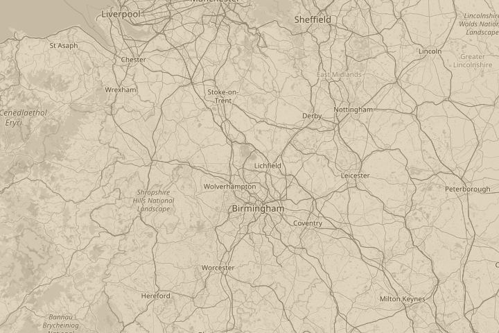Map of the area around Cannock, centred on the reported position