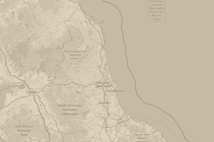 Map of the area around Northumberland, centred on the reported position