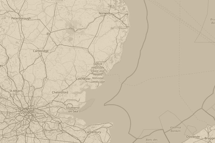 Map of the area around felixstowe,suffolk, centred on the reported position