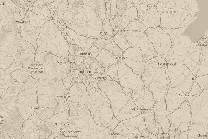 Map of the area around Nuneaton, centred on the reported position
