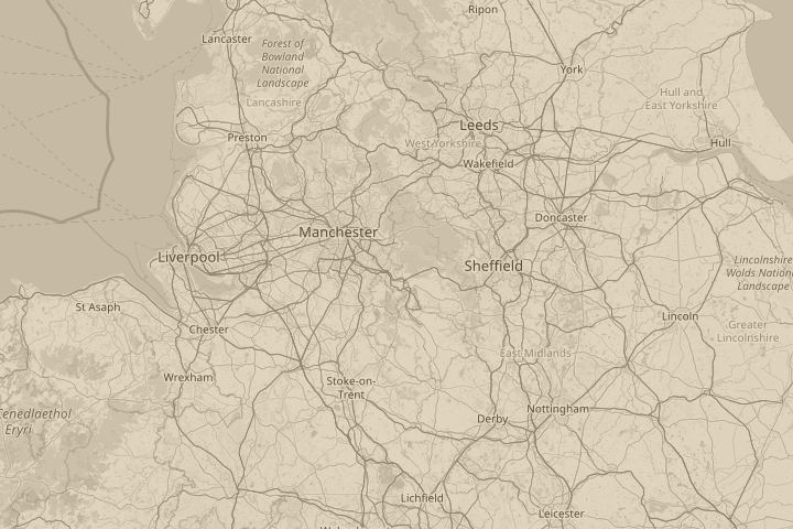 Map of the area around Hayfield, High Peak, centred on the reported position