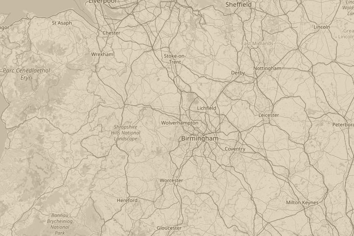 Map of the area around Wolverhampton, UK, centred on the reported position
