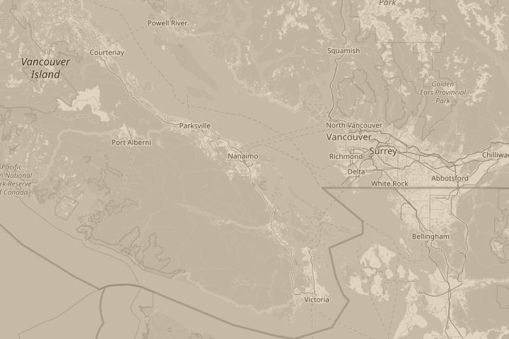 Map of the area around Cedar, Nanaimo. In my yard, centred on the reported position
