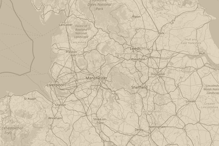 Map of the area around greenfield england, centred on the reported position