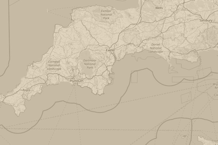 Map of the area around Torquay, Devon, UK, with the reported position circled