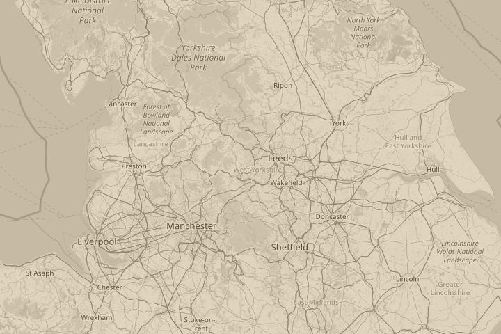 Map of the area around yorkshire england, centred on the reported position
