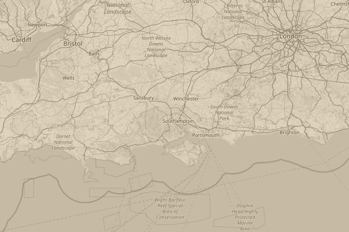Map of the area around Southampton, centred on the reported position