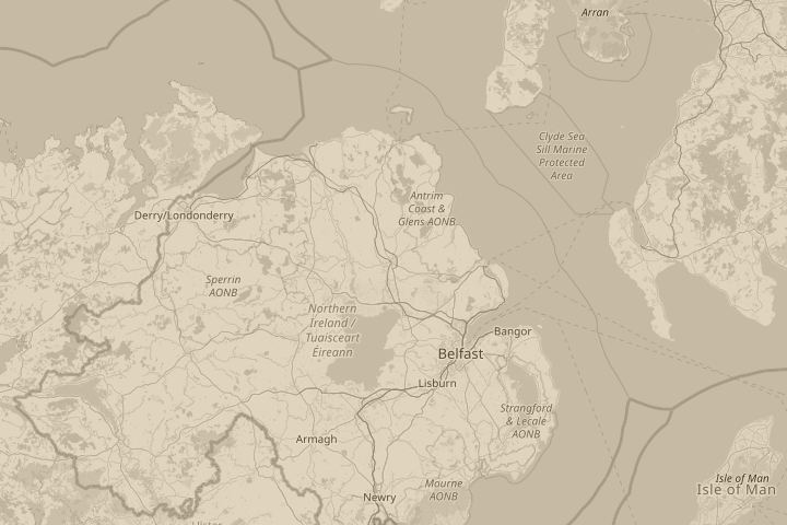 Map of the area around Ballymena, Northern Ireland, centred on the reported position