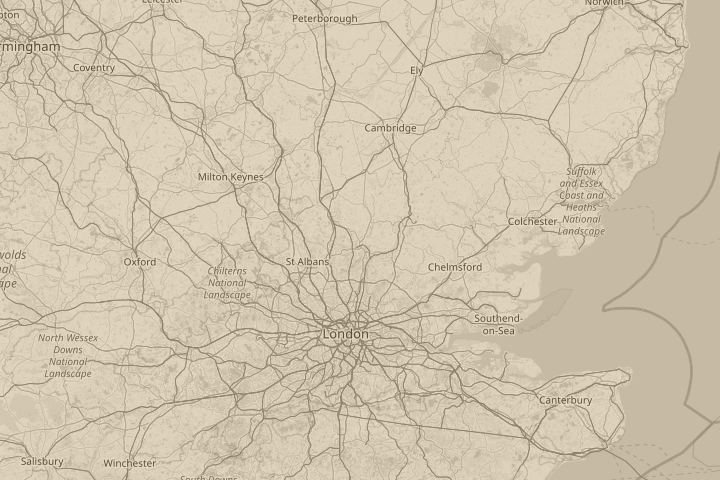 Map of the area around Hertford, Uk, centred on the reported position
