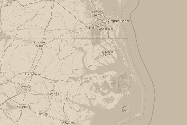 Map of the area around Hertford, NC, centred on the reported position