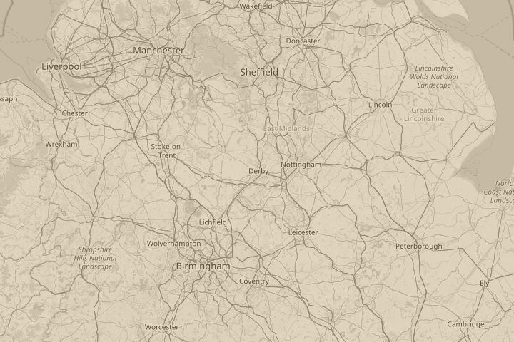 Map of the area around derby ( united kingdom), centred on the reported position