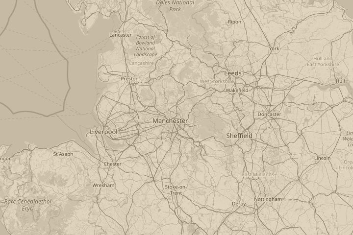Map of the area around Manchester, England, centred on the reported position