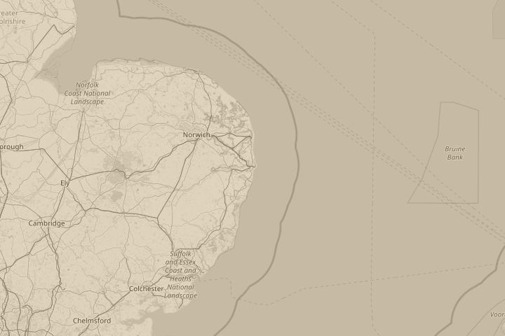 Map of the area around lowestoft Uk, centred on the reported position