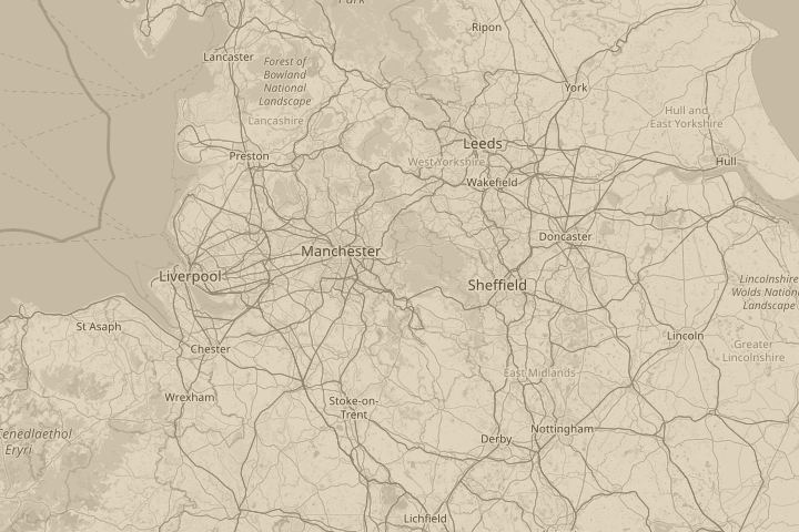 Map of the area around Glossop, Derbyshire, centred on the reported position