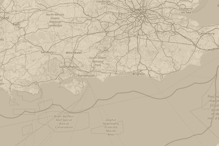 Map of the area around West Sussex, England, centred on the reported position