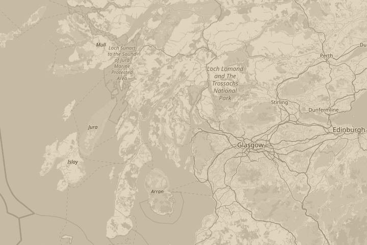 Map of the area around the sky above dunoon ,argyll., centred on the reported position