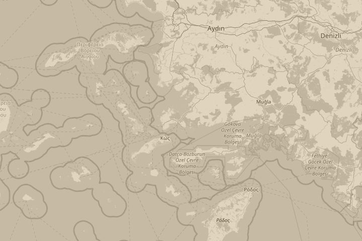 Map of the area around bodrum, turkey, centred on the reported position