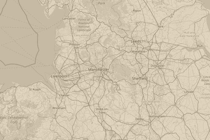 Map of the area around Manchester area U.K, centred on the reported position