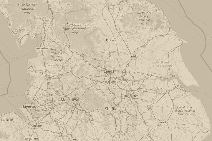 Map of the area around leeds, centred on the reported position