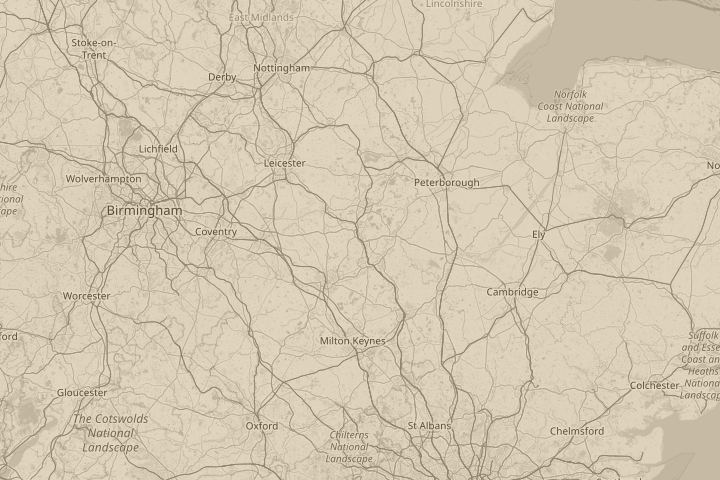 Map of the area around Kettering, centred on the reported position