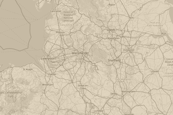 Map of the area around In the sky over Manchester UK, centred on the reported position