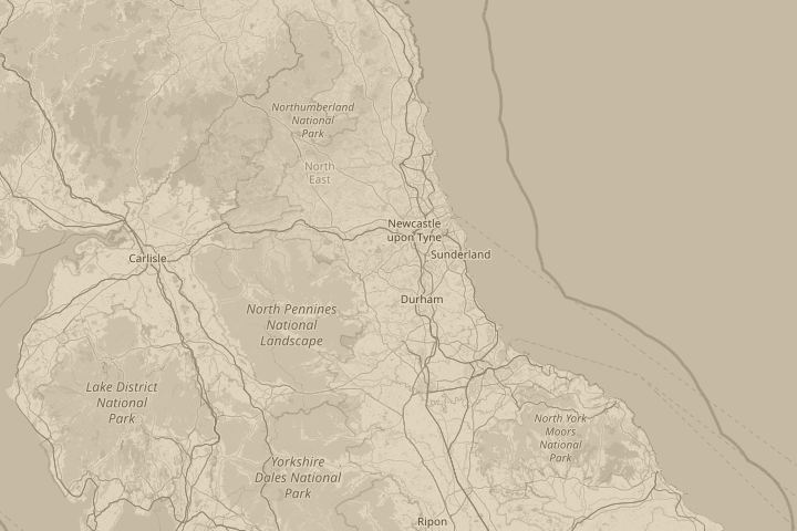 Map of the area around county durham, centred on the reported position