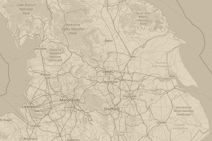 Map of the area around leeds uk, centred on the reported position