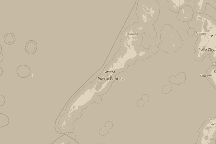Map of the area around Palawan, Philippines, centred on the reported position