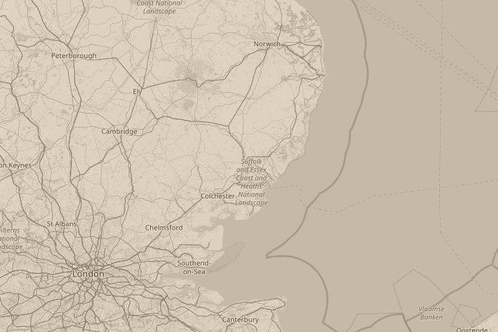 Map of the area around ipswich, centred on the reported position
