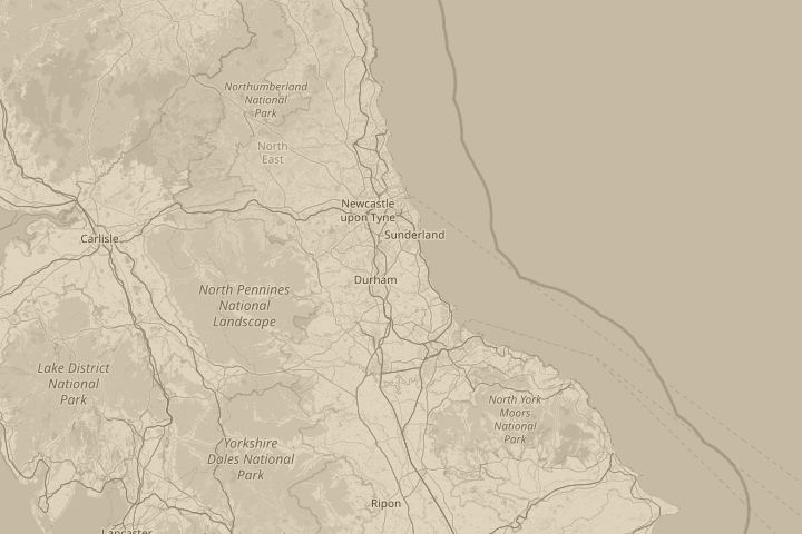 Map of the area around northeast england, centred on the reported position