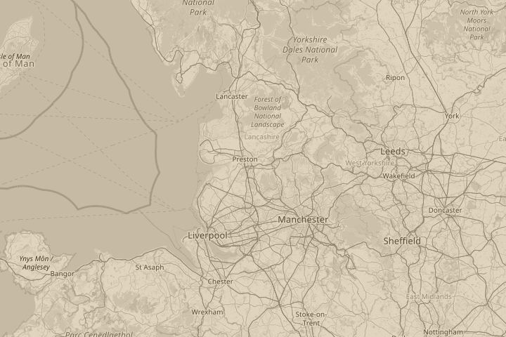Map of the area around Preston, England, Uk, centred on the reported position