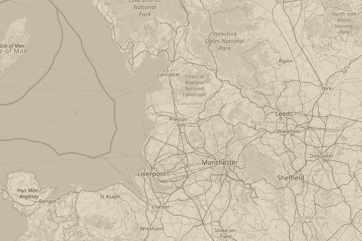Map of the area around Lancashire, centred on the reported position