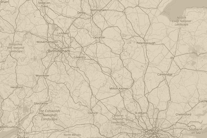 Map of the area around Worksop, Notts, centred on the reported position